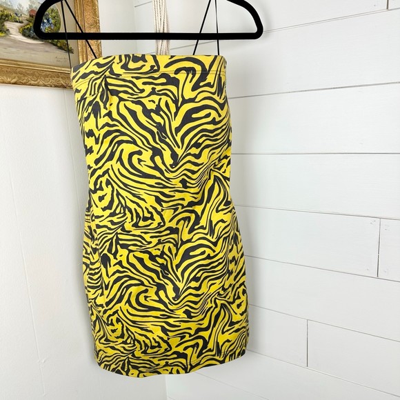 Miaou Lottie Mini Dress Bodycon Yellow Zebra Print Size Small - Picture 6 of 10